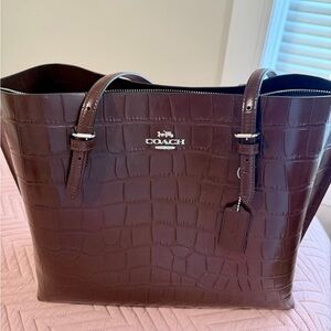 Coach Dark Brown Croc Embossed Leather Tote